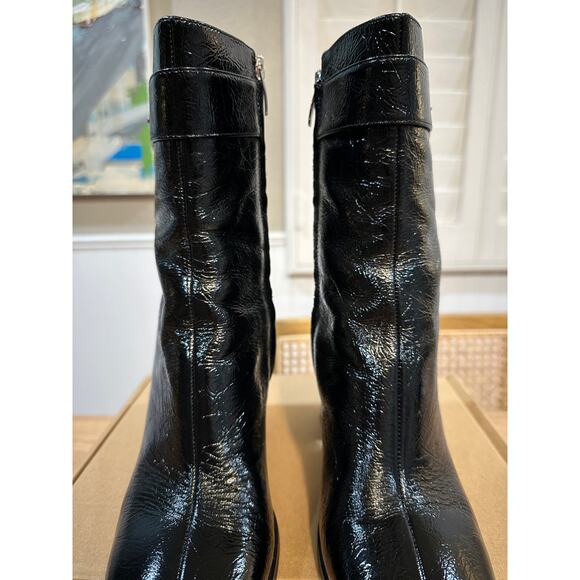 Nine West Tartess Black Boot Leather Size 8 Lightly Worn Square Toe Strap Detail - Picture 5 of 12